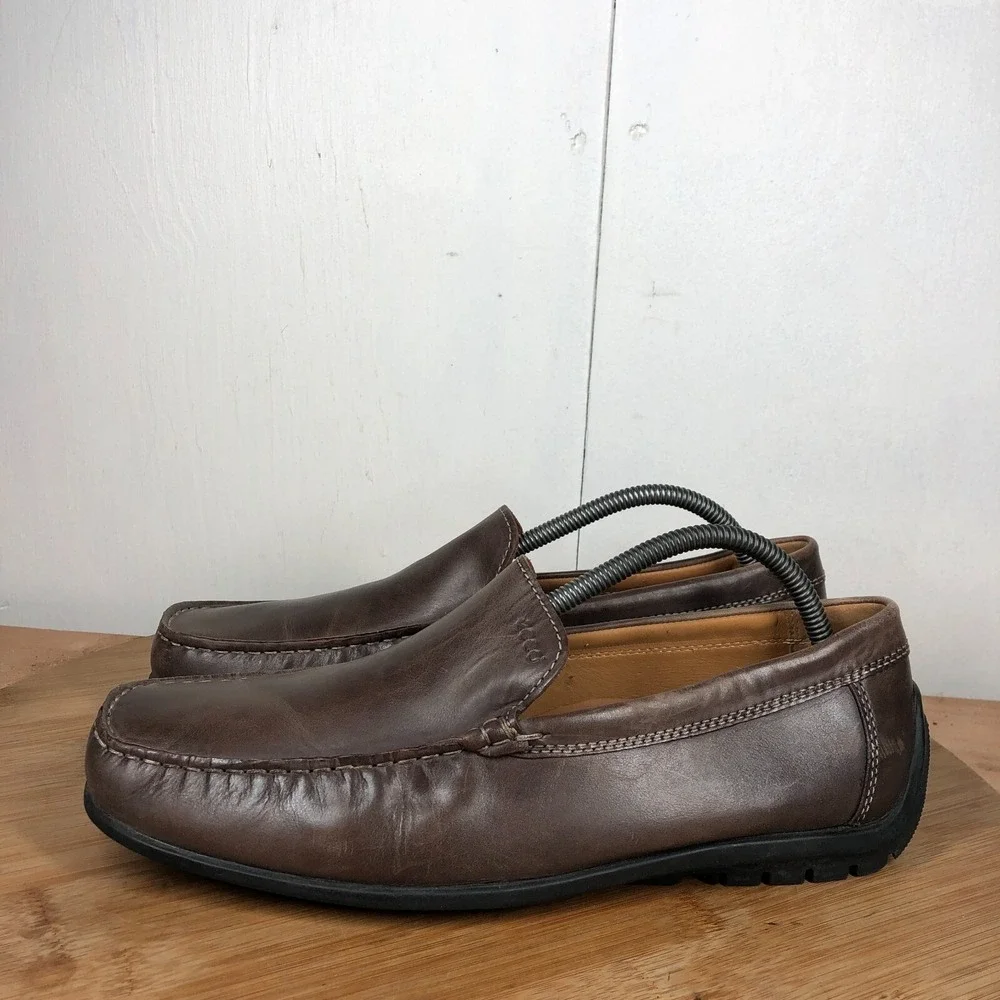Ecco mens size 43 shoes brown leather Classic Slip on work driving loafers